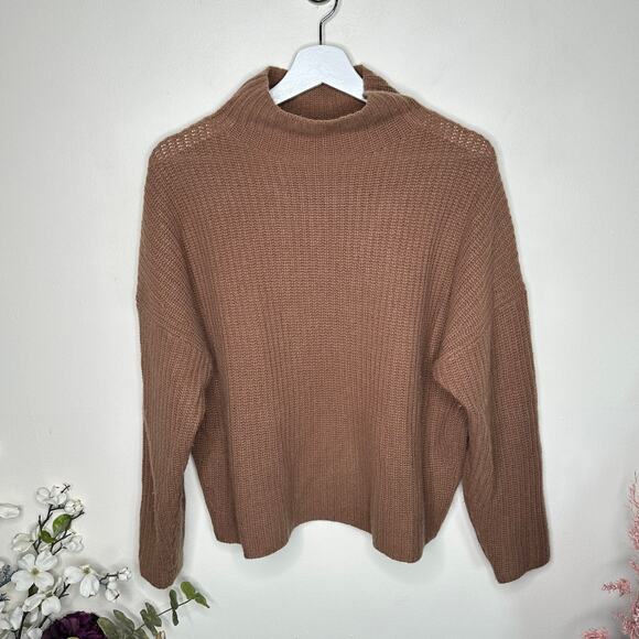 360 CASHMERE Mockneck Sweater 100% Cashmere Camel Tan Brown {3S35} - Picture 2 of 5